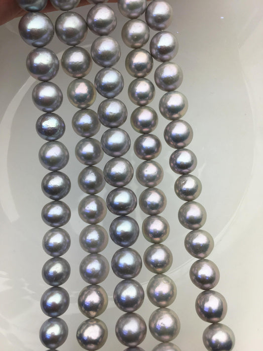 AA+ 10-12mm gray round freshwater pearls, loose pearl beads, round pearl string, pearl necklace DIY jewelry material, RP11-3A-12