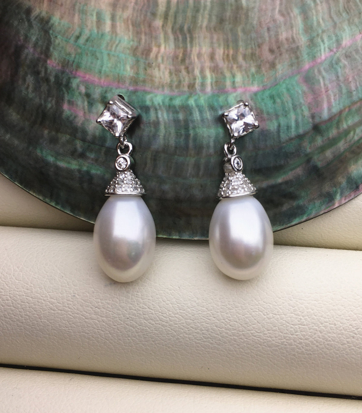 AAA 9mm White rice pearl cz stud earrings,zircon S925 Sterling Silver pearl earrings,pearl for women for girl,SE3-046