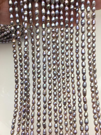 AAA 2.8-3x4-5mm gray purple rice pearls, oval loose pearl beads, diy pearl, genuine pearl, Cultured pearl, diy pearl beads, LR2-3A-20