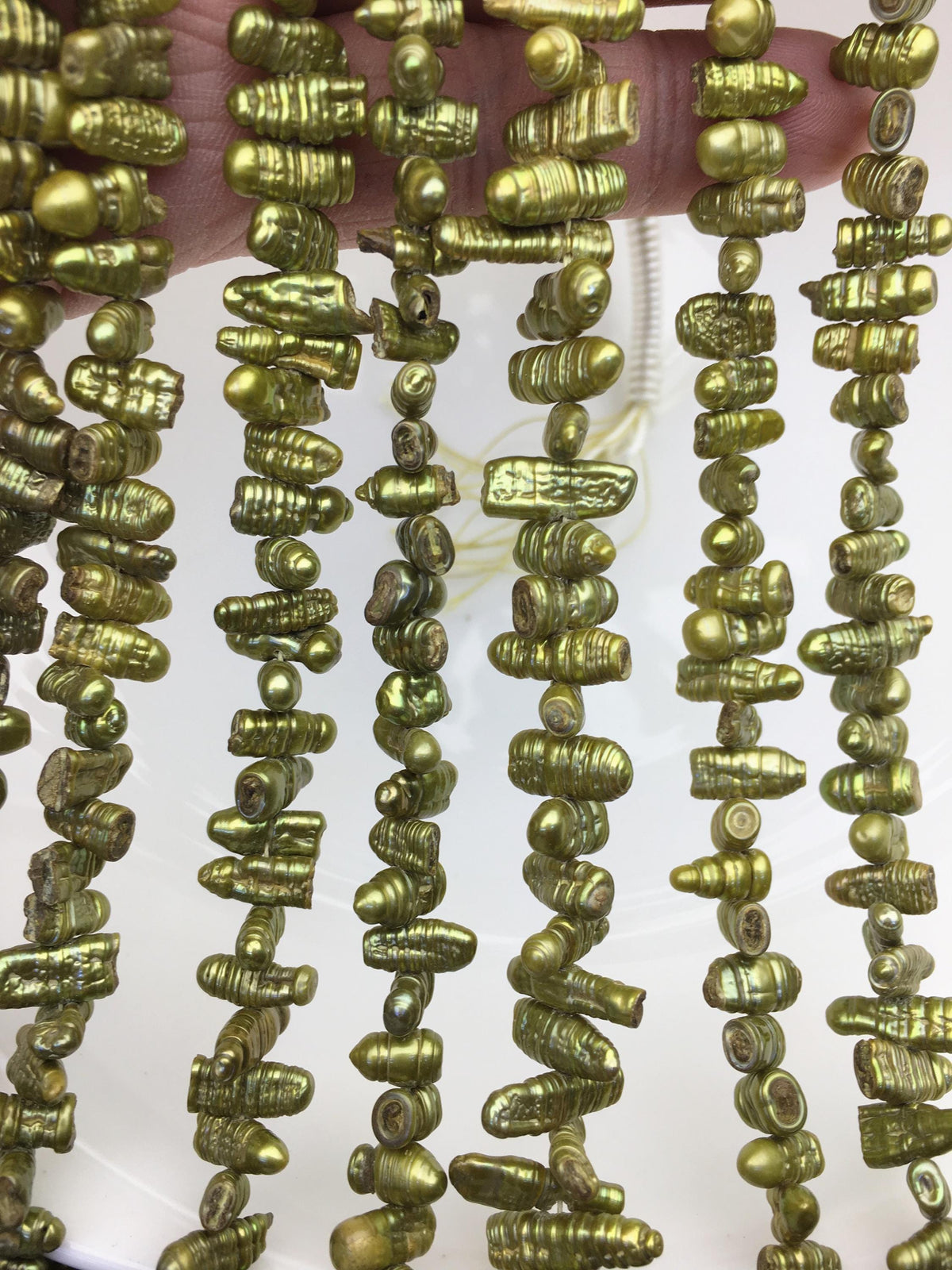 AA 4-6mm green Biwa Pearl Necklace,Genuine Fresh Water Pearl,Wedding Necklace,Mothers Day,ZS-80-10-52