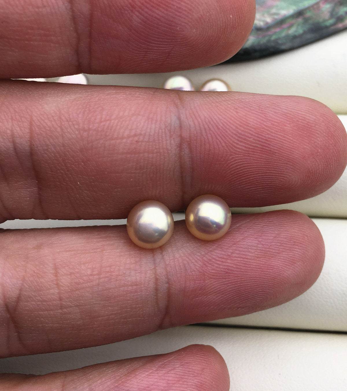 1 pair AAA 7-7.5mm Natural Golden Color Pearl earrings, stud pearl earrings, Sterling Silver, bridal, SE1-029