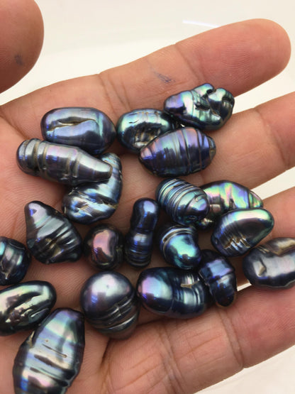 37pcs AA 10-14mm black blue green baroque freshwater pearls, no hole,ZS-T36
