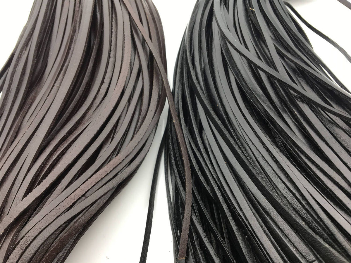 3-4mmx2mm Flat Black/coffer Color Leather Cord,Select Length,Wholesale Jewelry Supplies,Distressed Matte Finish,LC3-203