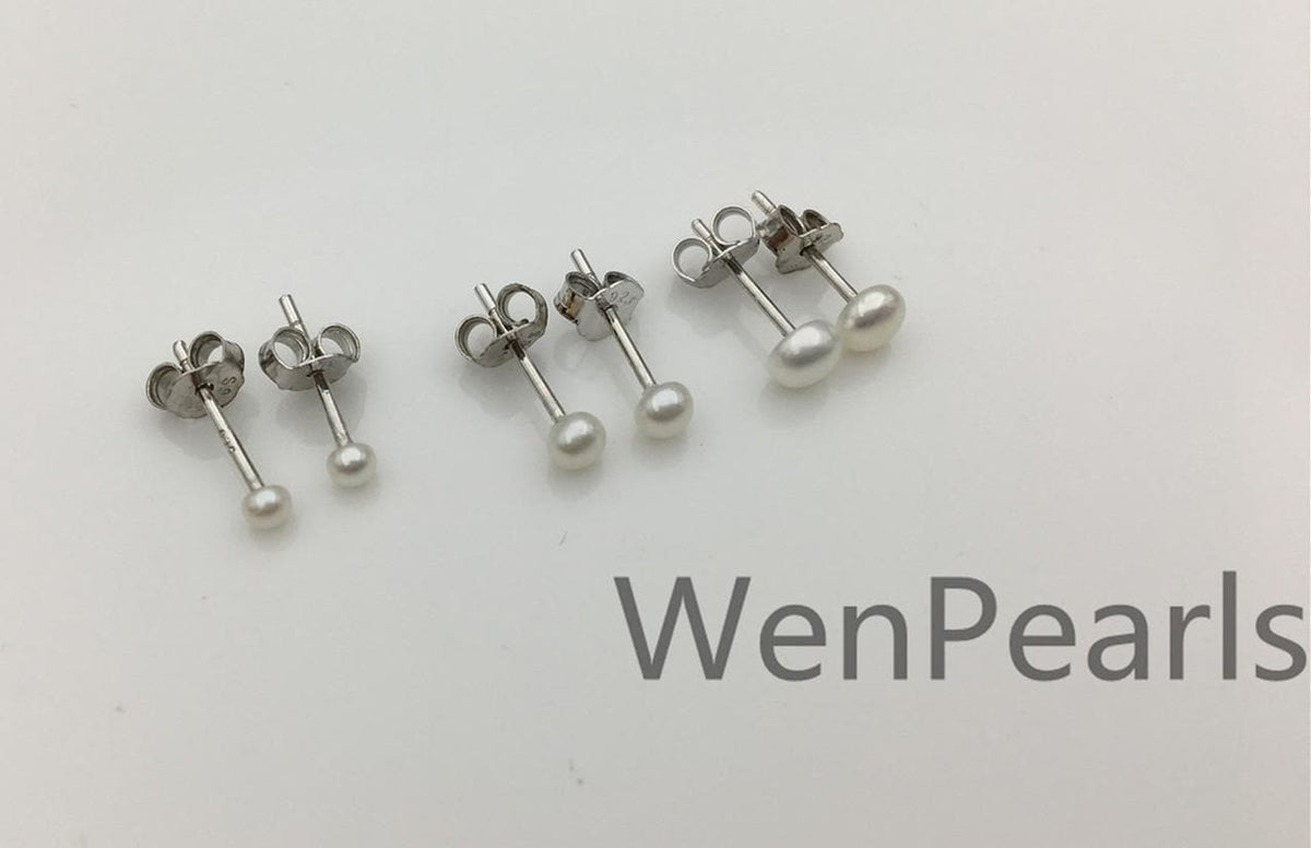 One pair tiny 2mm, 3mm white pearl earring, ivory Pearl studs earrings, button round, Sterling Silver, kids stud, little girl earrings, SE1-008