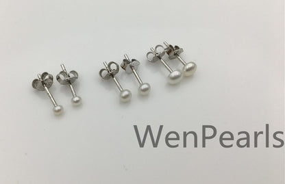 One pair tiny 2mm, 3mm white pearl earring, ivory Pearl studs earrings, button round, Sterling Silver, kids stud, little girl earrings, SE1-008