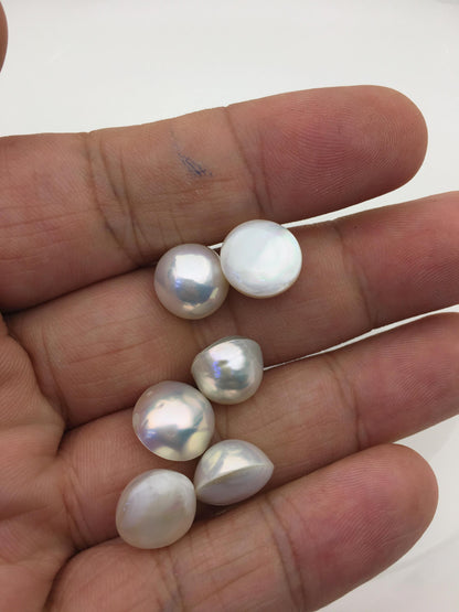 6pcs AAA 11-12mm white Baroque Mabe Freshwater Pearls,no hole,MB-T31