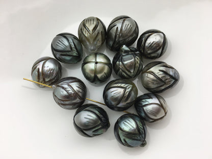 1pc 12-13mm Lotus Flower Carved Tahitian Pearl - Hand Carved - Tattoo Tahitian Pearls, carved pearls, flower designs, CAC-FLW-9-14