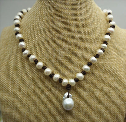 Flameball pearl and leather necklace, Baroque Freshwater Pearl Drop Necklace, Flaming ball pearl necklace, wholesale, Le2-017