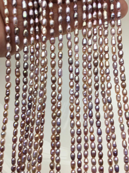 AAA 3-3.5x3.5-6mm purple rainbow long rice pearls, full strand, oval loose pearl beads, diy pearl, ultured pearl, diy pearl beads, LR3-3A-36