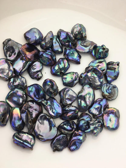 40pcs A 12-20mm black blue green keshi freshwater pearls, no hole,ZS-T32