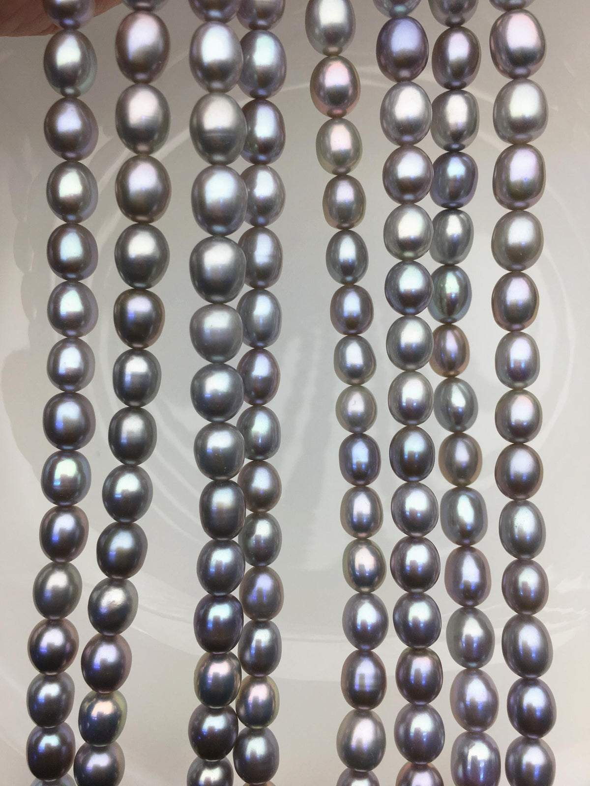 AAA+ 6.8-7.5mm*7.5-9mm gray oval freshwater pearls, Cultured white freshwater pearls beads, pearl necklace, pearl wholesale, LR7-T4