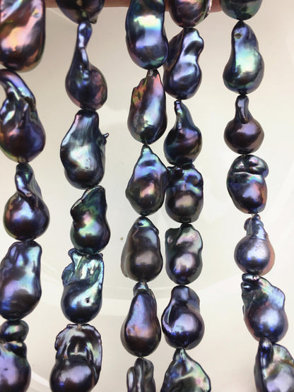 15.5'' AAA 12-15mm Black Green Blue Rainbow flame ball pearl,FL15-3A-7-16