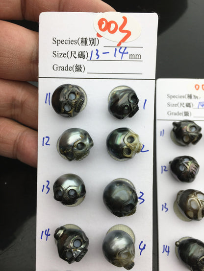 1pc 12-14mm Big Tahitian HandMade Carved Skull Sea Pearl Beads For necklace pendant earrings, Natural Color, Diy pearl, CAC-SKU-015-1