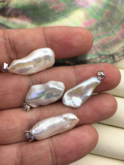 2pcs AAA 10-11mm White Long Keshi freshwater pearl pendant,sterling silver,NC1-T4