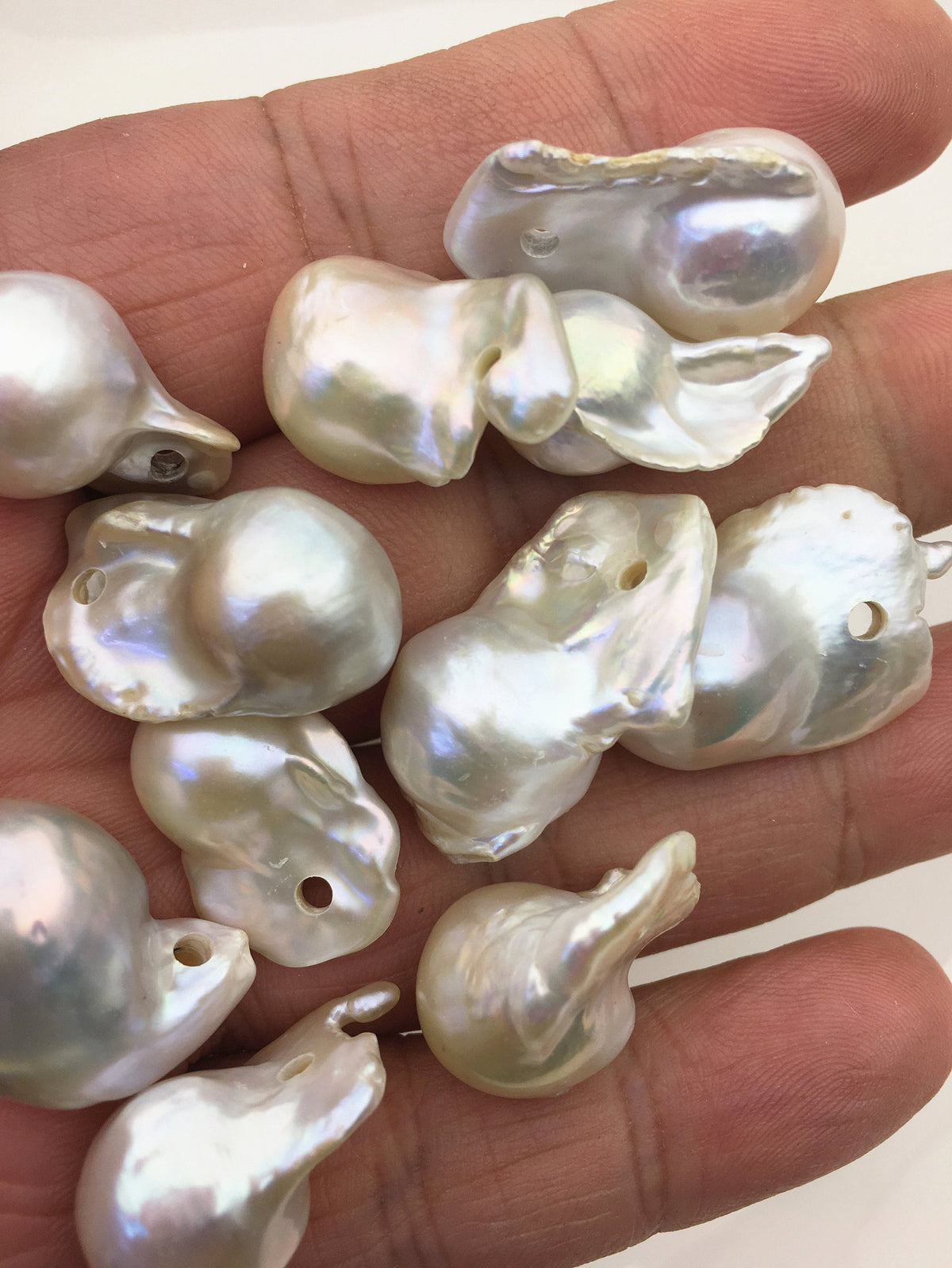 5pcs AA+ 14-17mm Huge White Flame ball Pearl - 2.2mm side large hole,FL15-T6