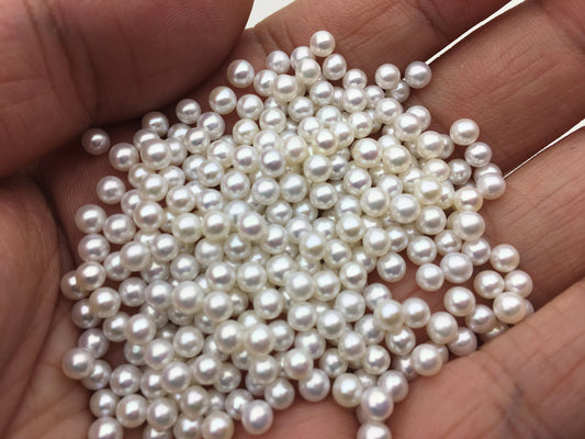 5pcs AAAA 3.5-4mm ROUND seed pearl, tiny pearls, white freshwater round loose pearl wholesale, tiny pearl supply, no hole, half drilled, RP3-4A-2