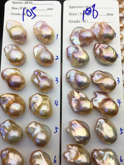 1 pair AAA 13-15mm Natural pink peach Rainbow Flame ball Pearl Pairs - large Baroque freshwater pearl pairs, Fire Ball Pearl, FL15-3A-8-28