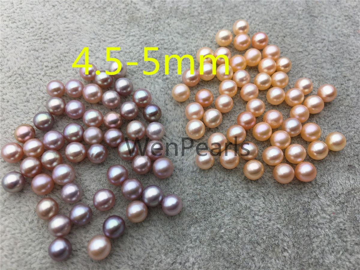 5pcs AAA 4.5-5mm pink/purple seed pearl bead, small freshwater round loose pearl wholesale, tiny pearl supply, half hole, no hole, RP4-3A-3