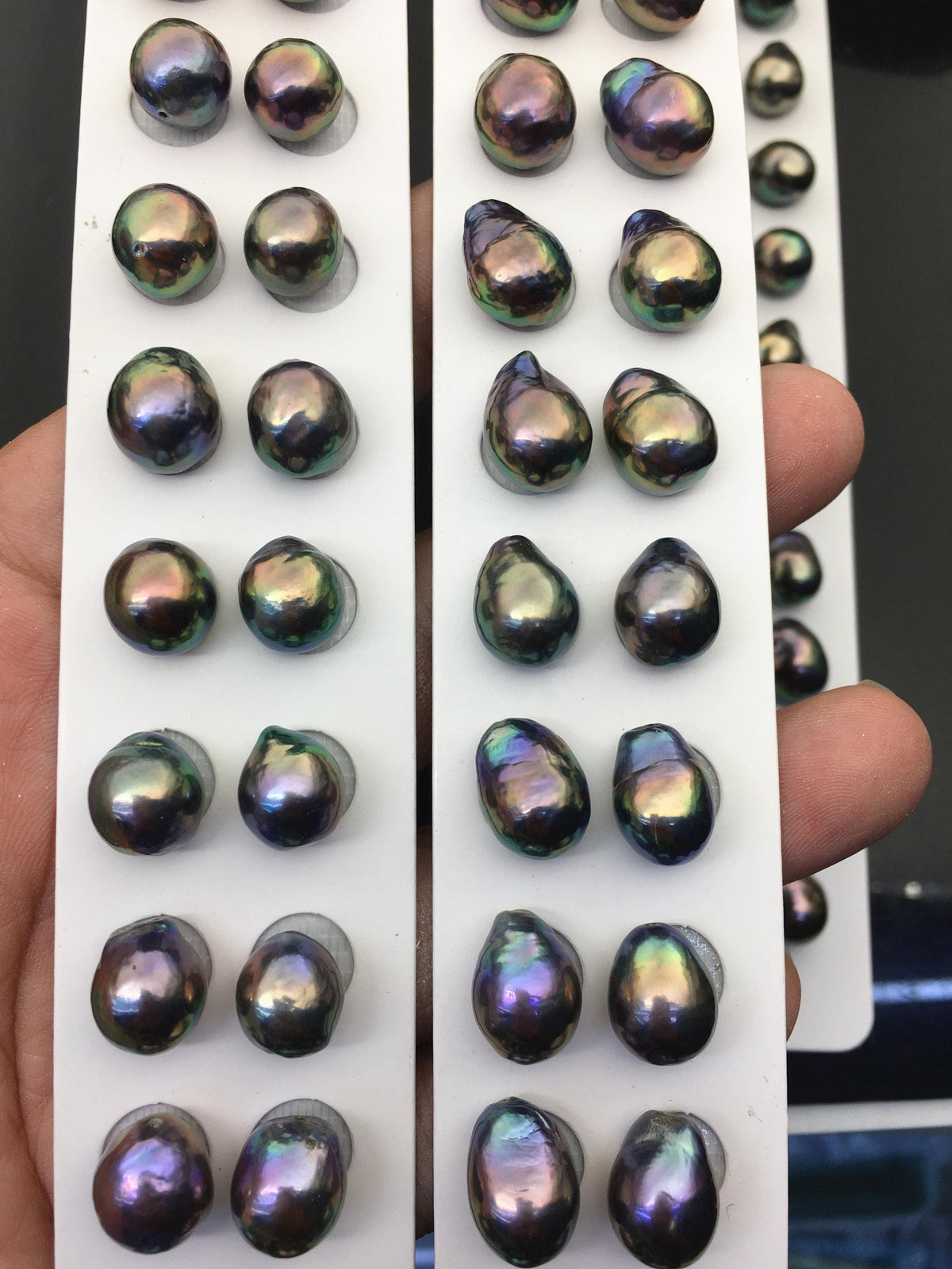 10pairs AAA 10-11mm Black Rainbow baroque drop edison freshwater pearl Pair,top half hole,ED11-3A-2-30