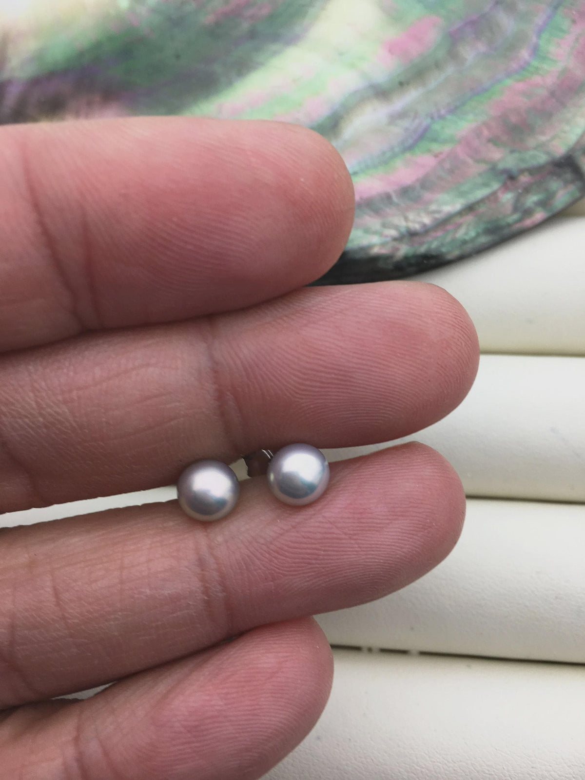 1 pair AAA 6-7mm Golden Gray Rainbow Natural Color Pearl earrings, Sterling Silver, bridal, SE1-019