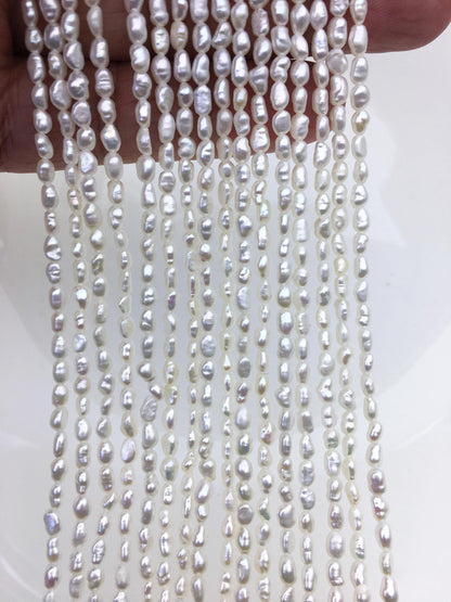 AAA- 2.8-3.2mm white nugget seed pearls, irregular nugget freshwater pearl strand, cheap price, pearl factory china, LM2-3A-1