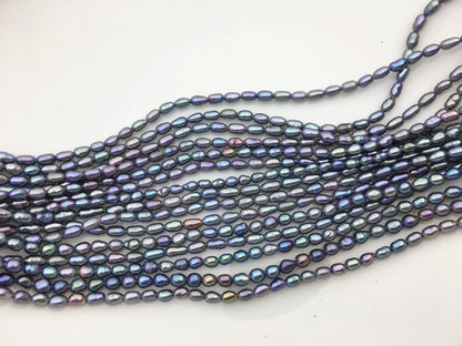 AAA 3-3.5mm black blue rainbow rice pearls, full strand, oval loose pearl beads, diy pearl, ultured pearl, diy pearl beads, LR3-3A-37