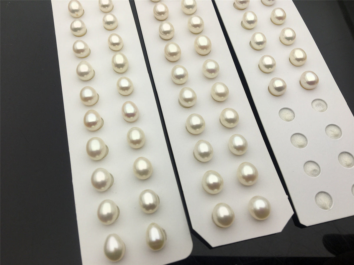 AAA 7-7.5mm white rice freshwater pearls pairs, oval pearl earrings, tear drop pearl earrings, for dangle pearl earrings, LR7-3A-10