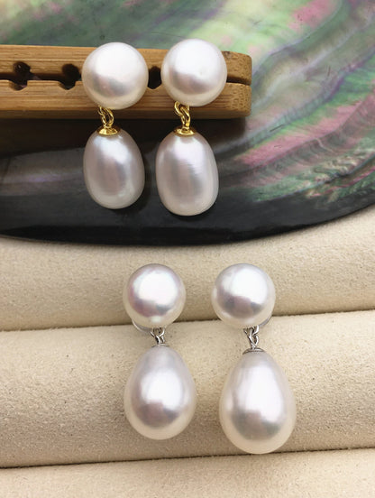 AAA 9mm White rice/button round pearl stud earrings,S925 Sterling Silver pearl earrings,pearl for women for girl,SE3-036