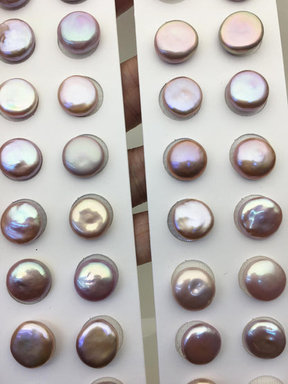 2 pairs AAA 13-14mm Purple Coin Freshwater Loose Pearls Pair,For make Pearl Jewelry,0.9mm half hole,COIN11-3A-3-5