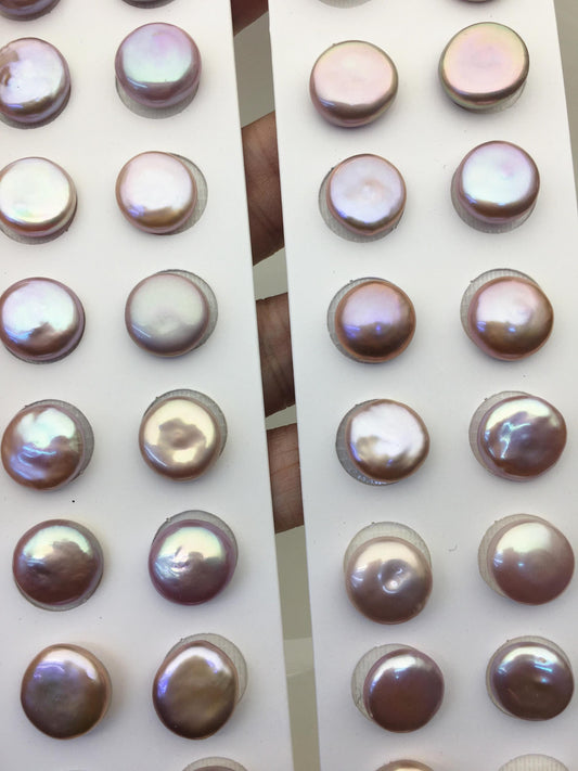 2 pairs AAA 13-14mm Purple Coin Freshwater Loose Pearls Pair,For make Pearl Jewelry,0.9mm half hole,COIN11-3A-3-5
