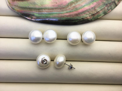 2 pairs AA+ 12-13mm big white nugget baroque Pearl Stud Earrings, freshwater pearl earrings, classic pearl studs, SE1-069-25