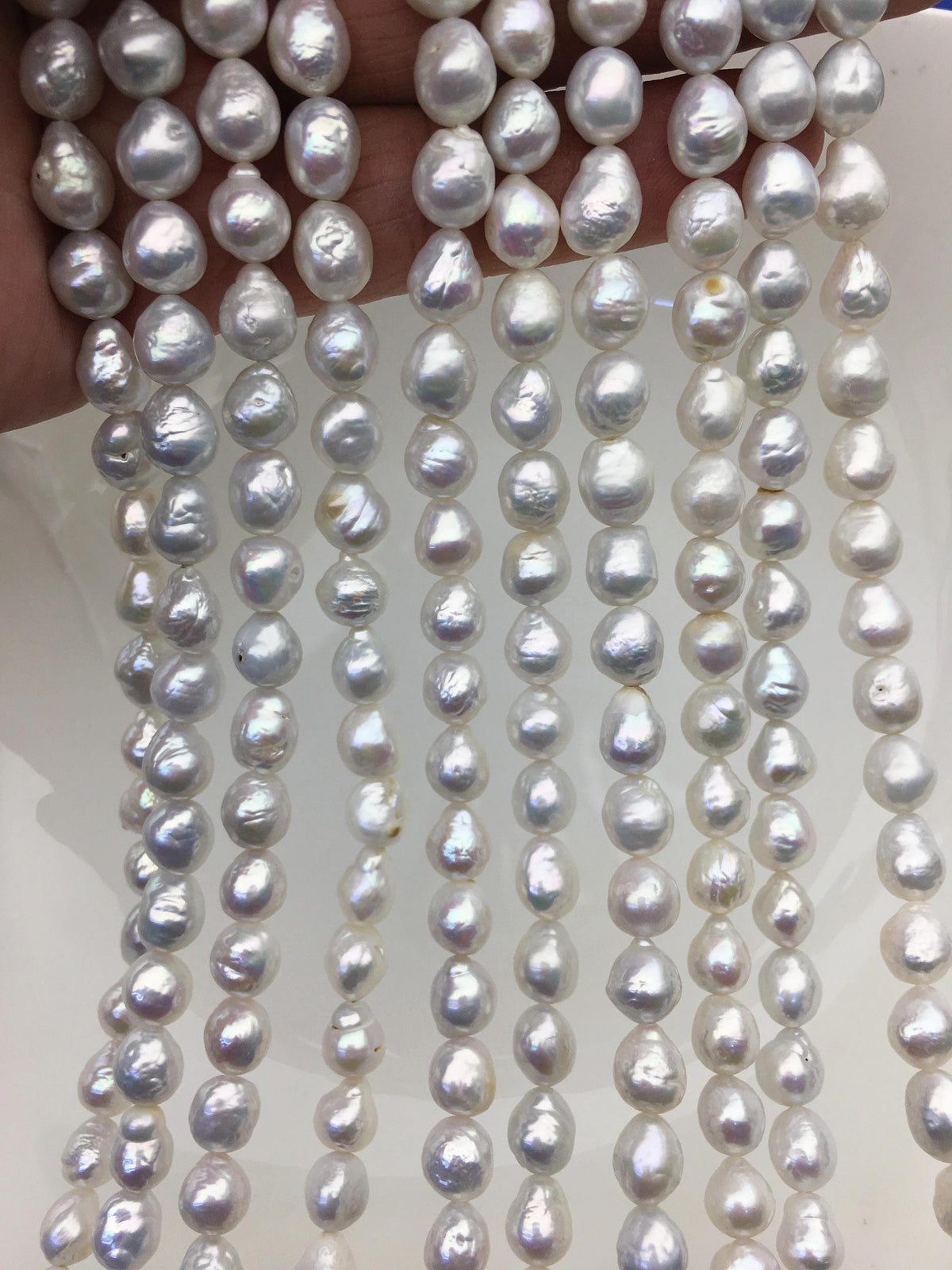 AA 7-8mm white baroque rice freshwater pearls, Cultured white freshwater pearls beads, pearl necklace, pearl wholesale, LR7-T8