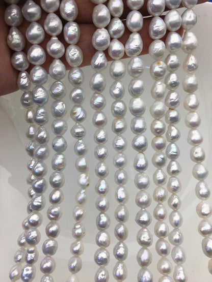 AA 7-8mm white baroque rice freshwater pearls, Cultured white freshwater pearls beads, pearl necklace, pearl wholesale, LR7-T8