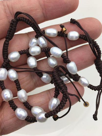 1 pc AA+ 5–6mm Rice Freshwater Pearl Knotted Thread Bracelet, Adjustable | B8-T6-9