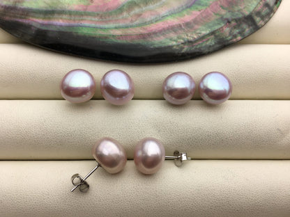 1 pair 11mm big purple nugget baroque round Pearl Stud Earrings, freshwater pearl earrings, classic pearl studs, SE1-069-10