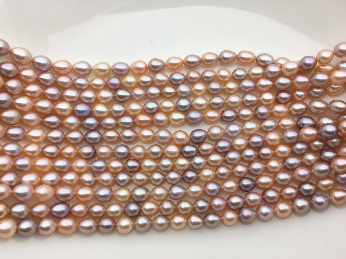 AAA 6.5-7.2mm*7.5-8.5mm pink purple misc color oval rice freshwater pearls,LR7-3A-75