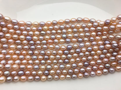 AAA 6.5-7.2mm*7.5-8.5mm pink purple misc color oval rice freshwater pearls,LR7-3A-75