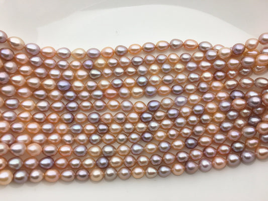 AAA 6.5-7.2mm*7.5-8.5mm pink purple misc color oval rice freshwater pearls,LR7-3A-75
