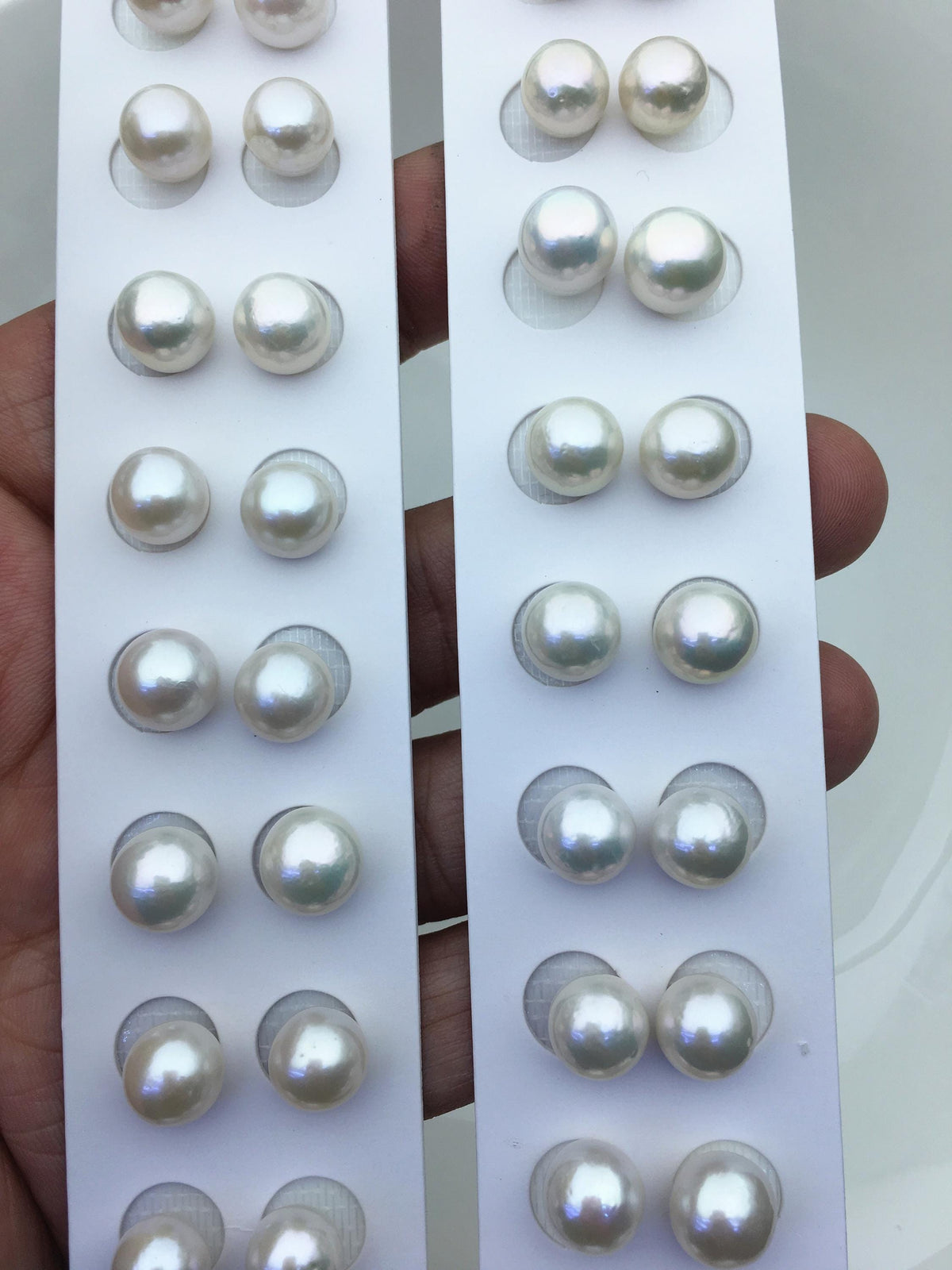 5 pairs AA+ 9-10mm white round freshwater pearls pair,no hole,RP9-3A-5