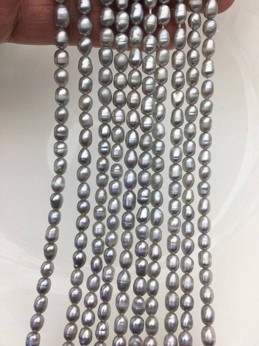 2 strands AA 5-5.5x5-7mm gray rice freshwater pearls,LR5-T1