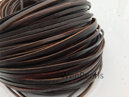 4mmx2mm Flat Deep Natural Color Leather Cord,Select Length,Wholesale Jewelry Supplies,Distressed Matte Finish,LC4-014