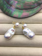 1 pair AAA 13-16mm flame ball pearl diamond stud earrings, sterling silver, earring with white baroque Natural Pearl, SE3-031-37