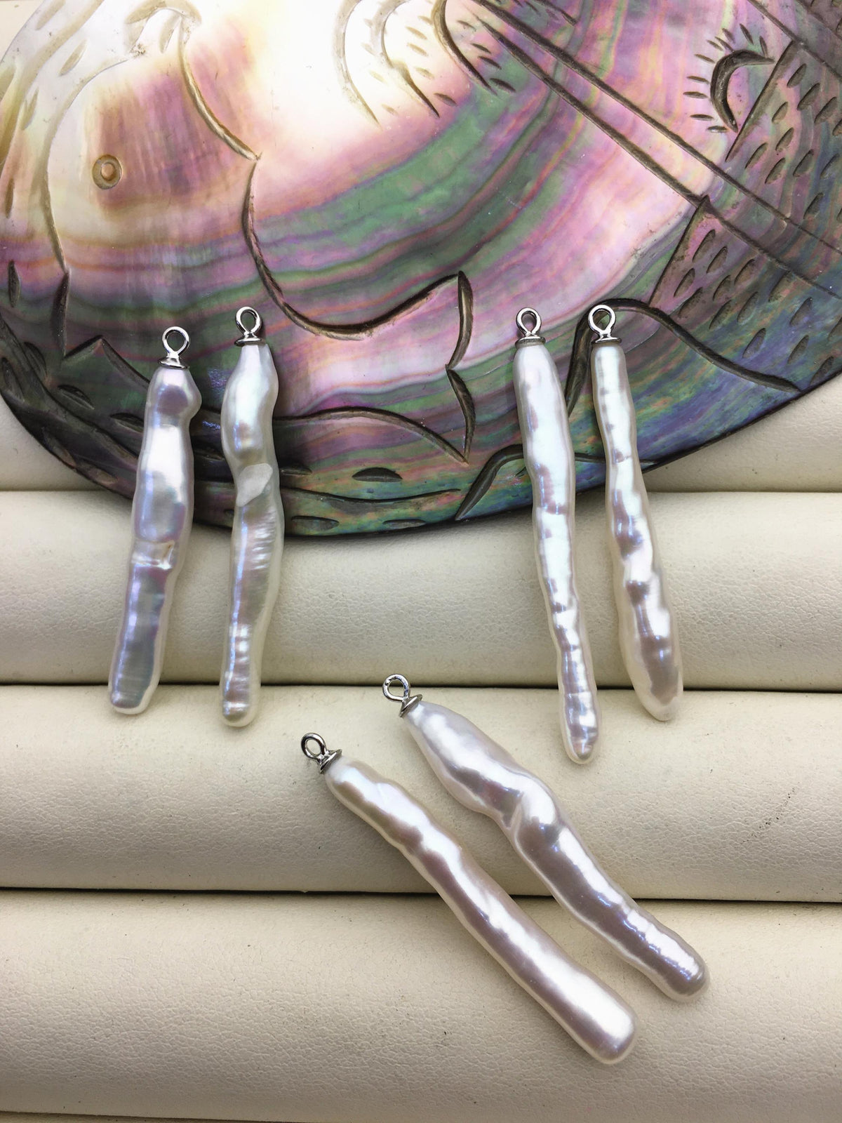 2 pairs AAA 4-6x35-45mm White Long Toothpick pearls Pair,for make dangle earrings,ZS-127-62-29