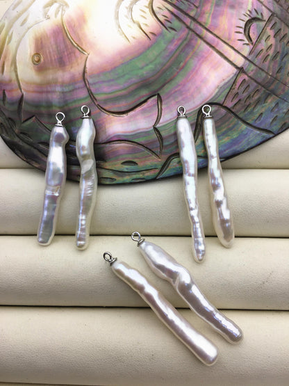 2 pairs AAA 4-6x35-45mm White Long Toothpick pearls Pair,for make dangle earrings,ZS-127-62-29