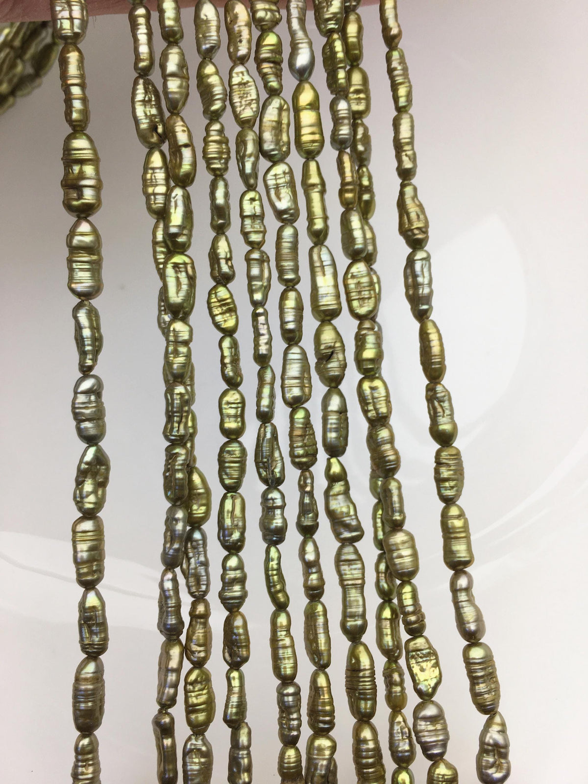 AA 4-5mm green brown toothpick Biwa Pearl Necklace,Genuine Fresh Water Pearl,Wedding Necklace,Mothers Day,ZS-80-10-20