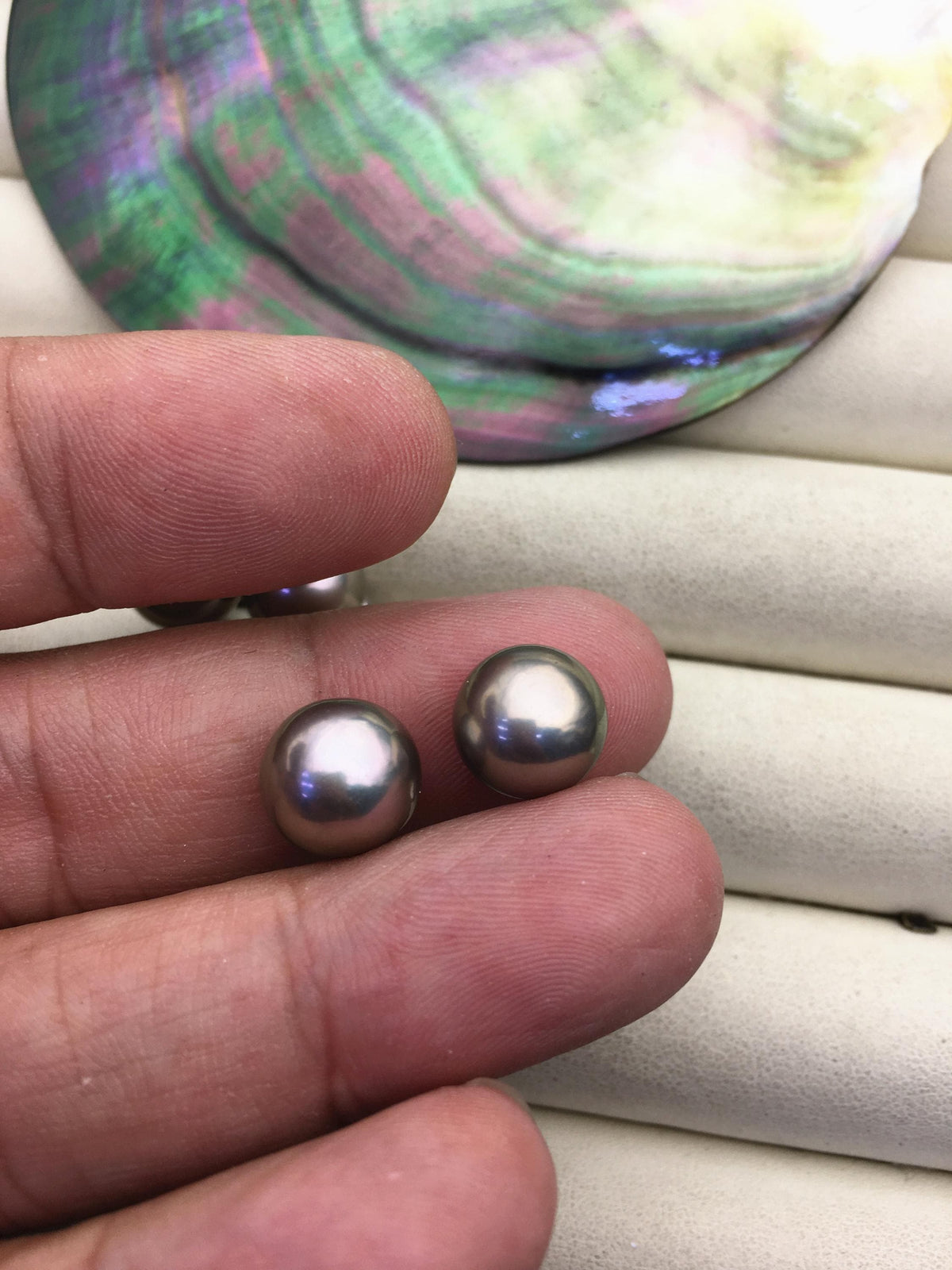 1 pair AAA 10.5-11mm gray rainbow round edison pearl stud earrings, S925 Sterling Silver stud earrings, wedding pearl earrings, SE3-T9-10