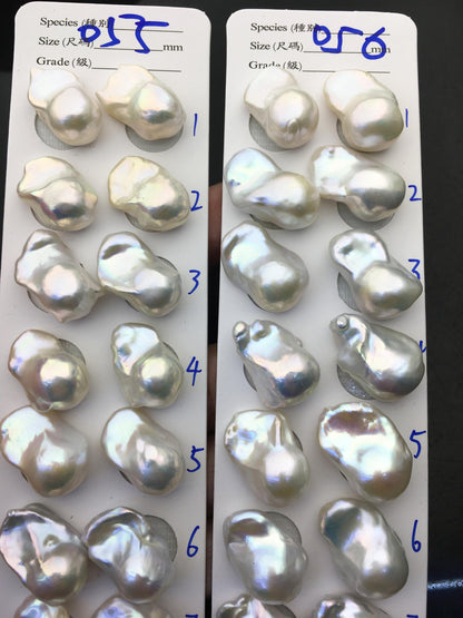 1 pair AAA 13-16x19-25mm White Flame ball Pearl Pairs - 0.9mm top half hole, large Baroque freshwater pearl pairs, FL15-3A-8-39