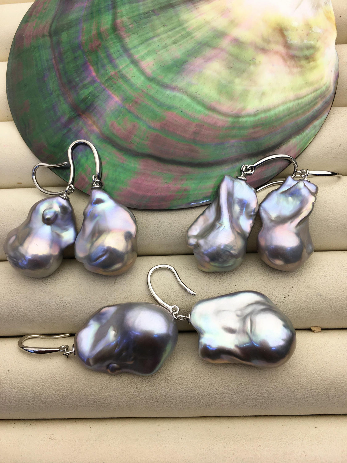 1 pair AAA 14-18mm gray flame ball pearl dangle earrings,earring with gray baroque Natural Pearl,SE3-031-27