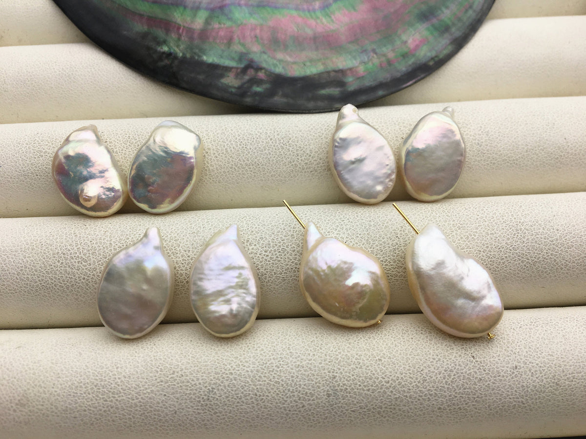 2 pairs AA+ 11-12x15-17mm Pink Rainbow Ellipse Freshwater Pearl loose Beads Pair,wholesale,ZS-103-37-50