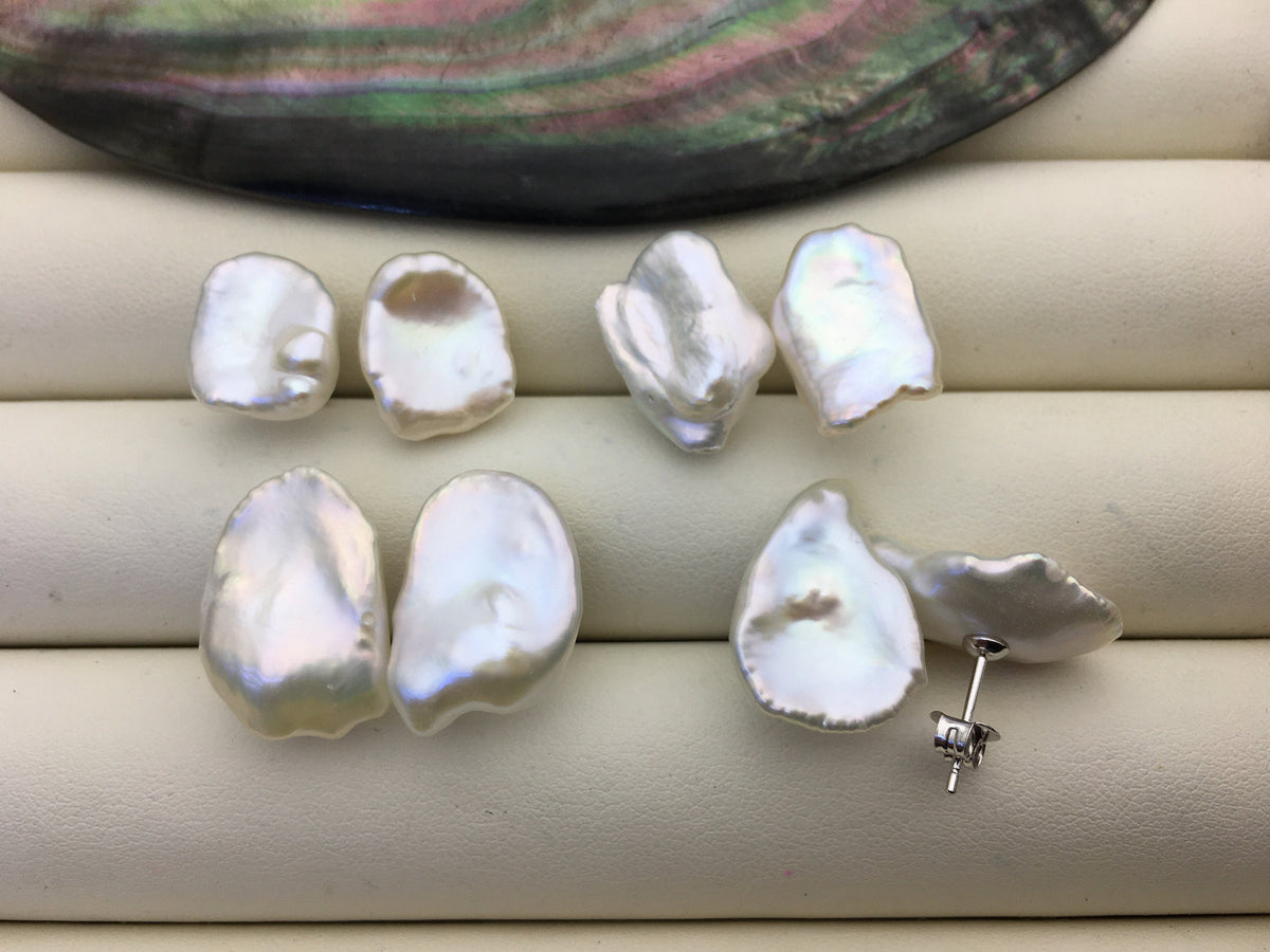 Rare!AAA 10/11/12/13/14/15mm BIG white Natural Long keshi Freshwater Pearl Stud Earrings, Stud Earrings for Women Girls, SE3-062